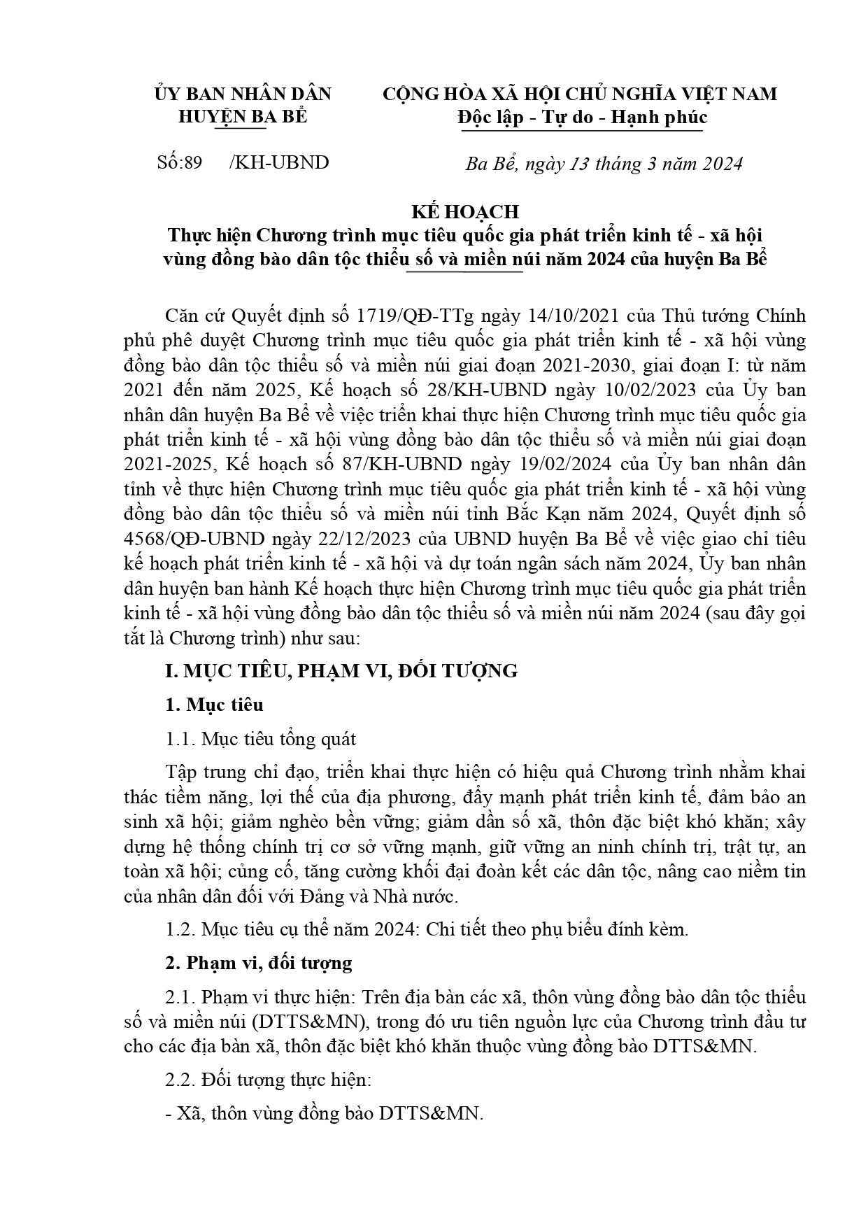 Kế hoạch	thực hiện Chương trình mục tiêu quốc gia phát triển kinh tế - xã hội vùng đồng bào dân tộc thiểu số và miền núi năm 2024 xóc đĩa online uy tín
