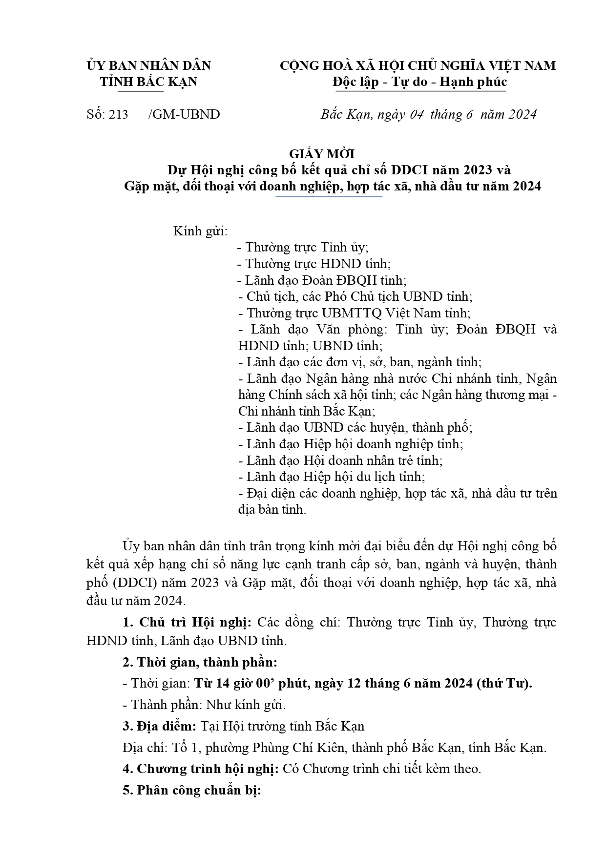 Giấy mời dự Hội nghị công bố kết quả chỉ số DDCI năm 2023 và gặp mặt đối thoại với Doanh nghiệp, HTX, nhà đầu tư năm 2024